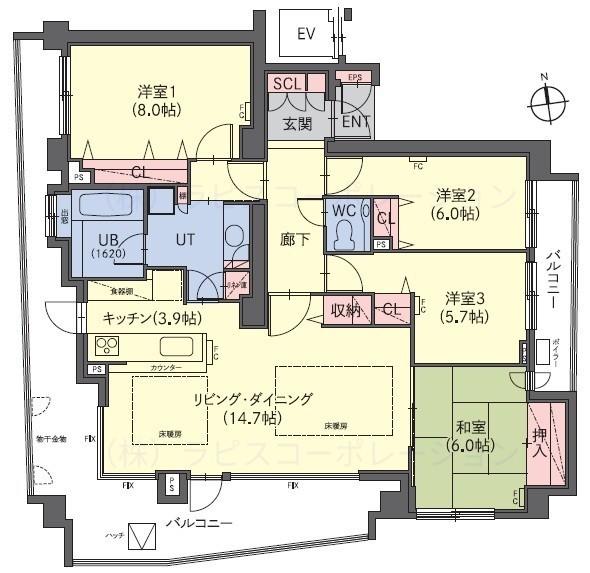 ラピスタワー南平岸リバーサイド　東南西・3面採光・角住戸・11階